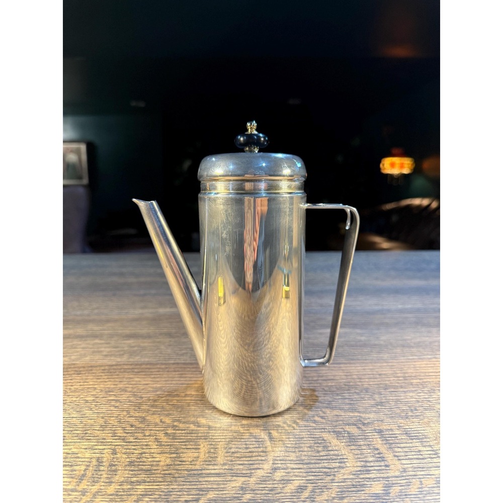 1930s Art Deco Silver Plated Coffee Pot: Bakelite & Brass Finial - Picture 4 of 11